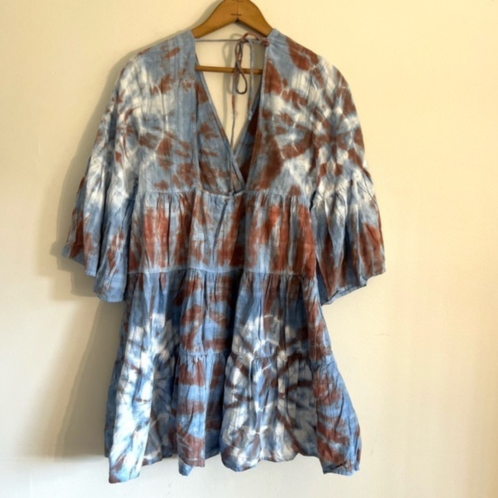 Young Fabulous & Broke Marley in Blue Fog Tie Dye V-Neck Dress Small - Picture 6 of 11